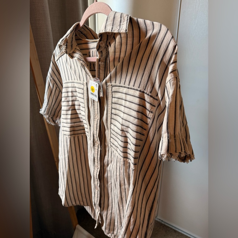 We The Free Beige and Black Striped Casual Shirt - Picture 3 of 4